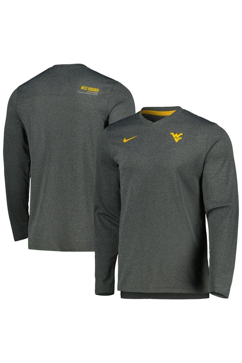 Men's Nike Heather Charcoal West Virginia Mountaineers 2022 Coach Performance Long Sleeve V-Neck T-Shirt, Main, color, Heather Charcoal