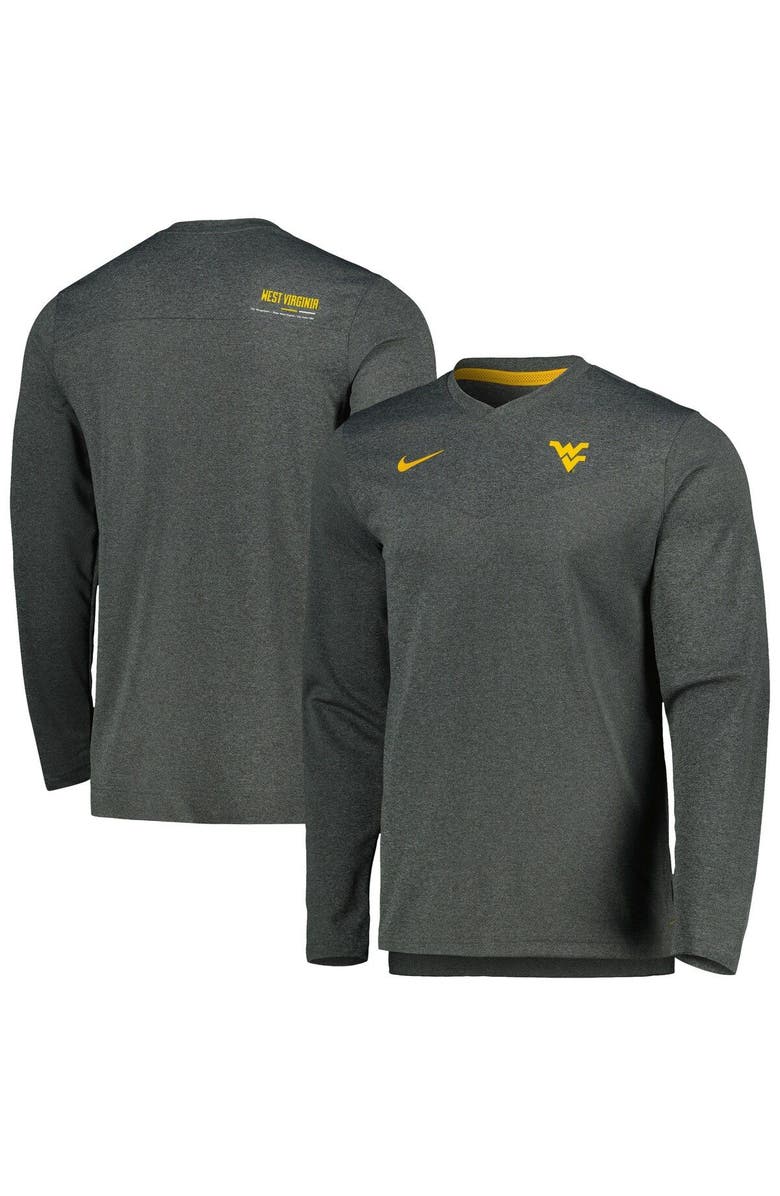 Nike Men's Nike Heather Charcoal West Virginia Mountaineers 2022 Coach Performance Long Sleeve V-Neck T-Shirt, Main, color,