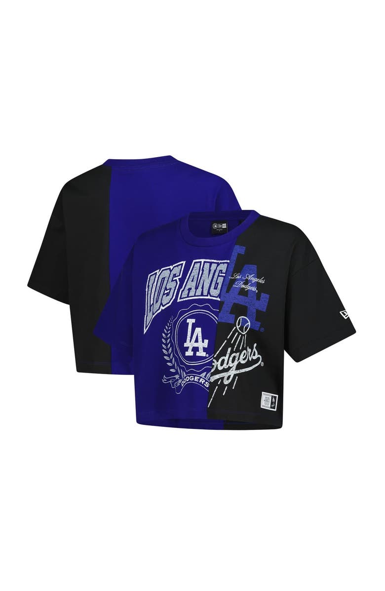 New Era Women
s New Era Royal Los Angeles Dodgers Upcycled Colorblocked Boxy Cropped T-Shirt, Main, color, Royal