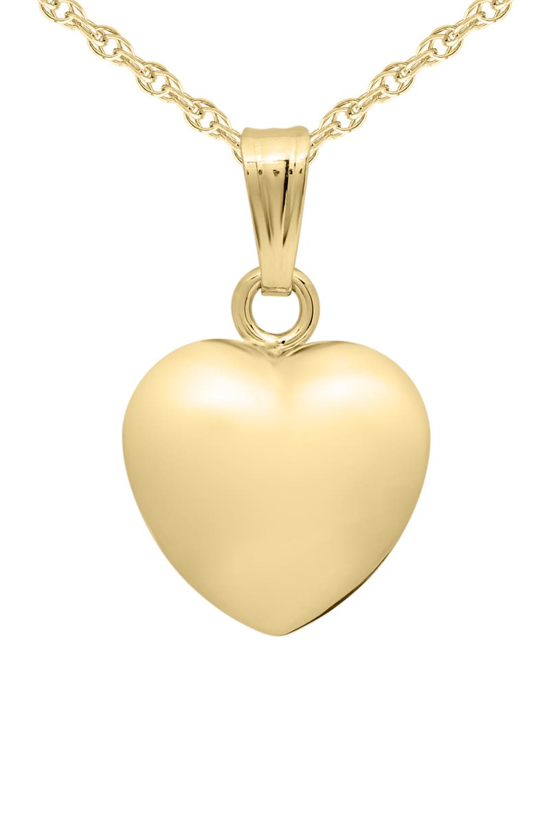 Mignonette 14K Gold Puff Heart Necklace, Main, color, Gold