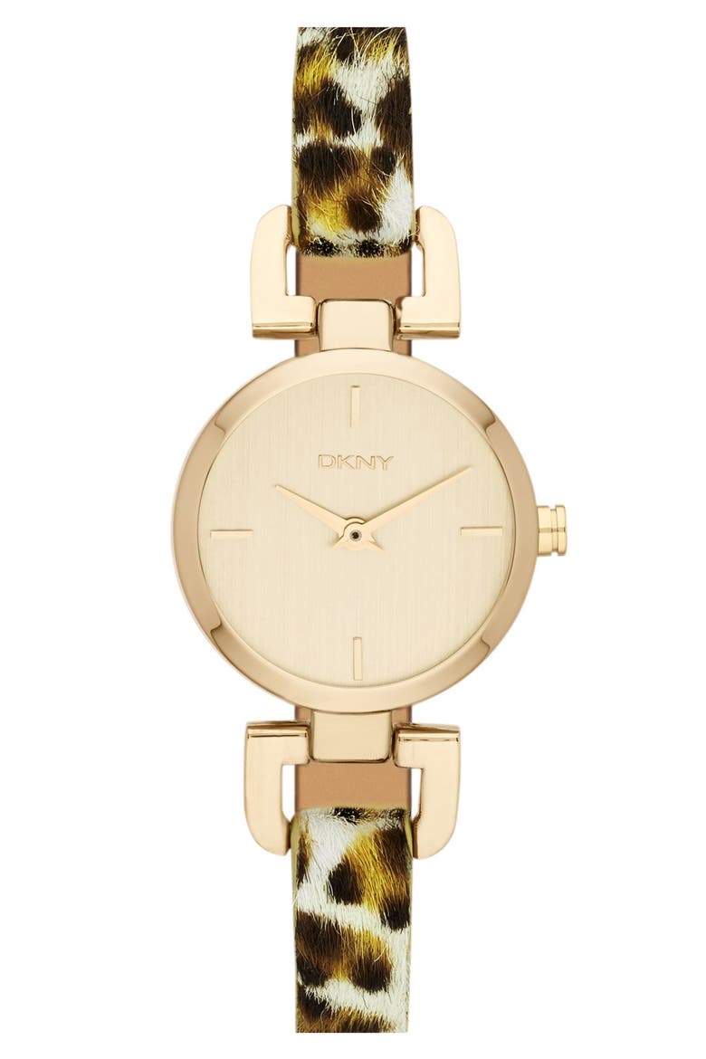 Round Calf Hair Strap Watch, 24mm, Main, color, LEOPARD/ GOLD