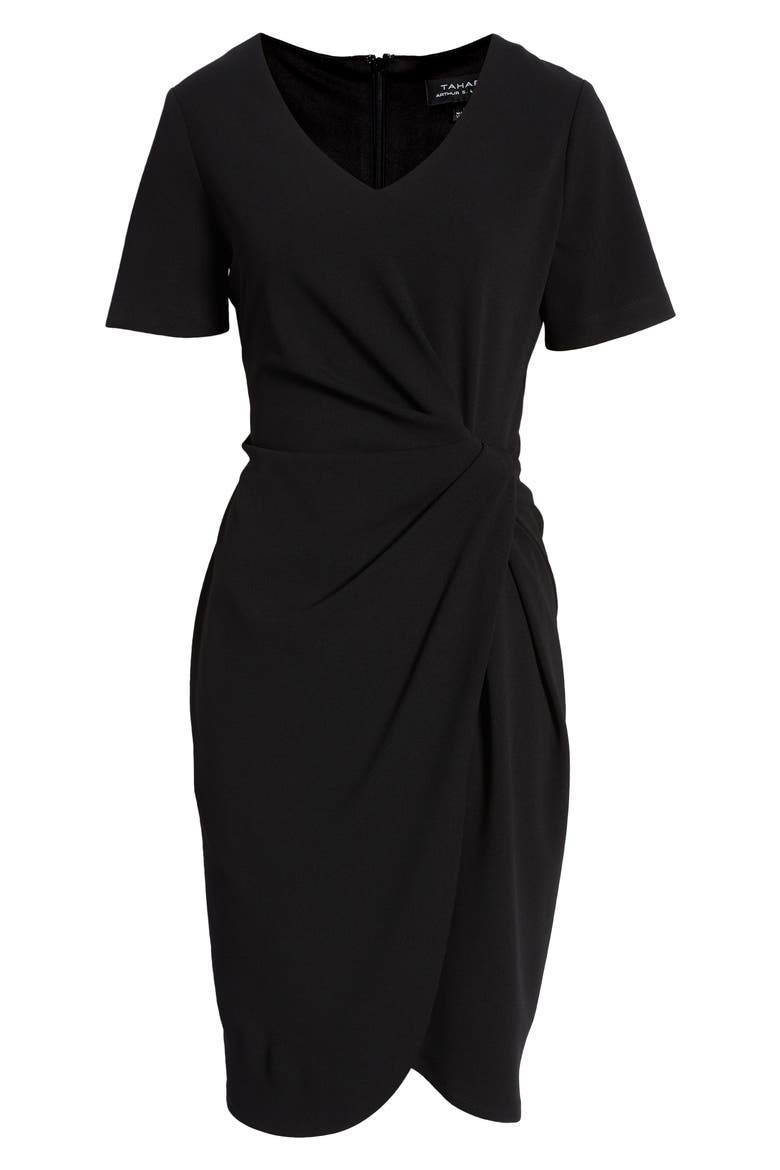 Stretch Crepe Side Knot Dress, Alternate, color, BLACK