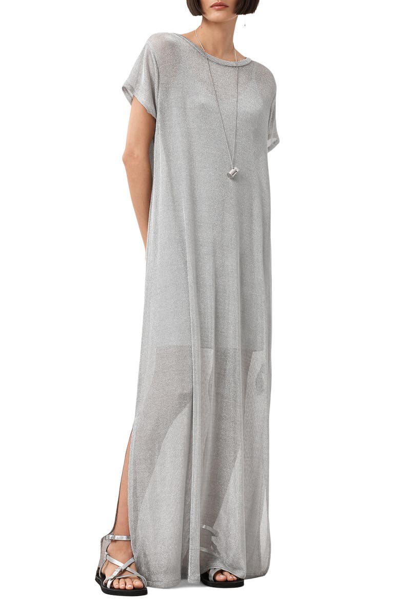 AllSaints Thea Sparkle Sheer Cotton Blend Maxi Dress, Main, color, 