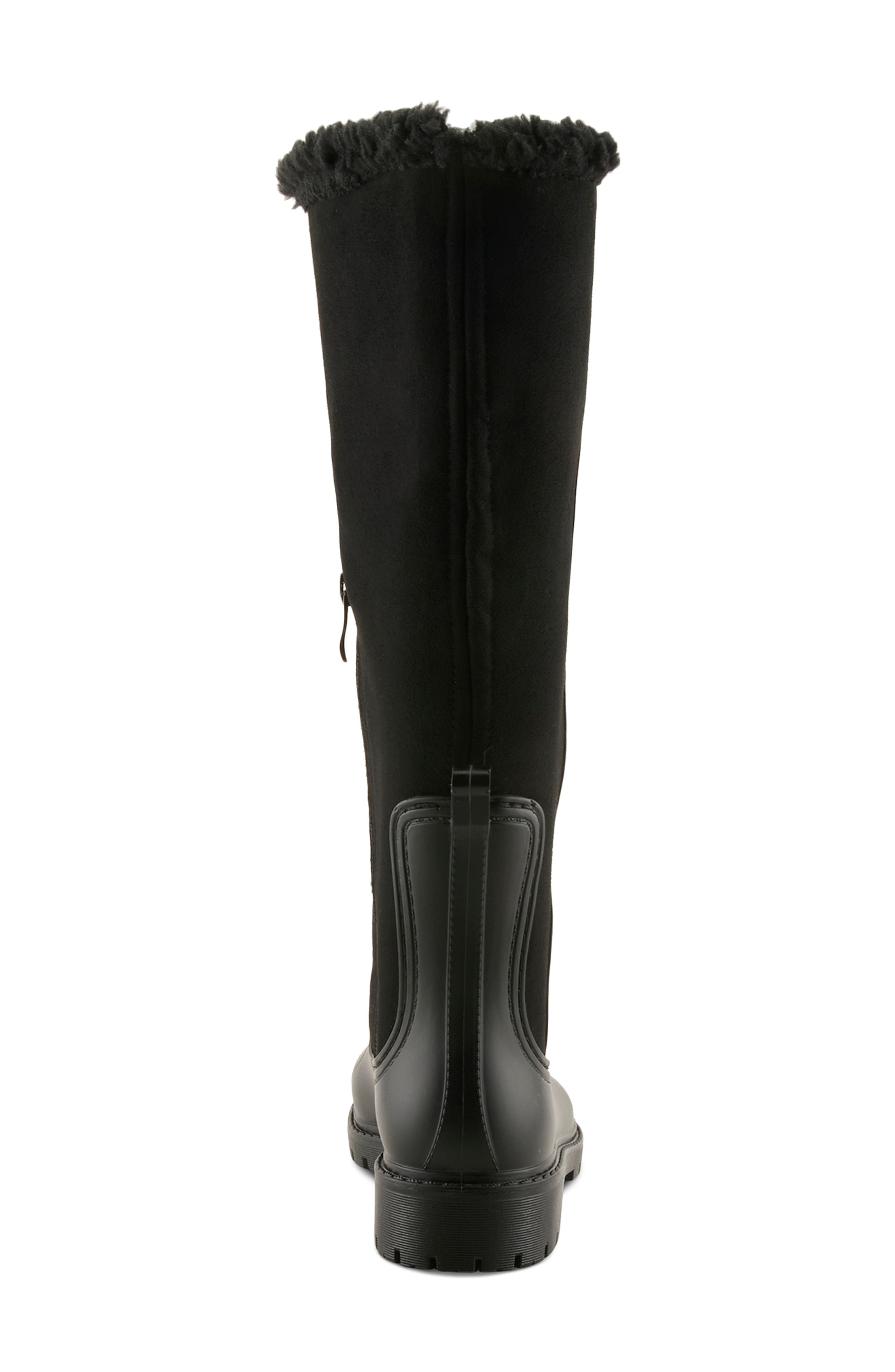 Azola Faux Fur Trim Knee High Boot, Alternate, color, BLACK
