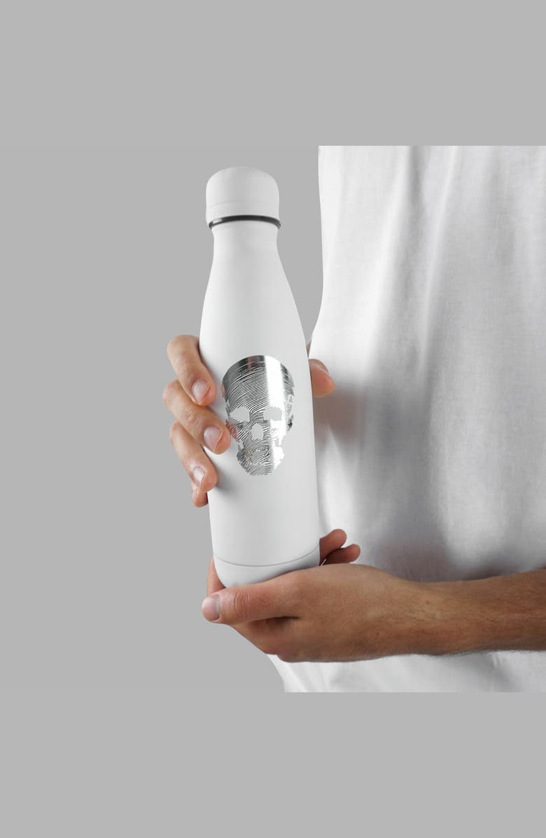 Blvck Whte Skull Water Bottle, Alternate, color, White