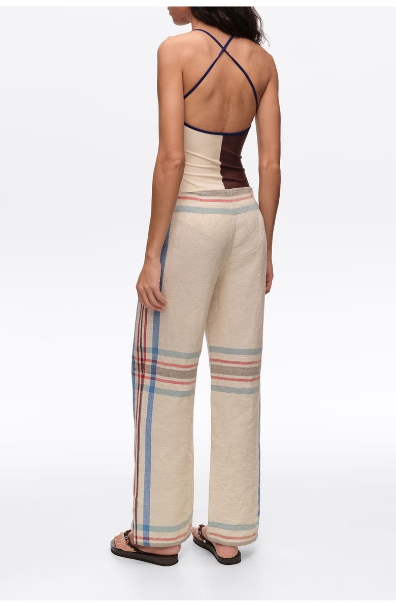 Bimba y Lola Linen Straight Ankle Length Striped Trousers, Alternate, color, Ecru