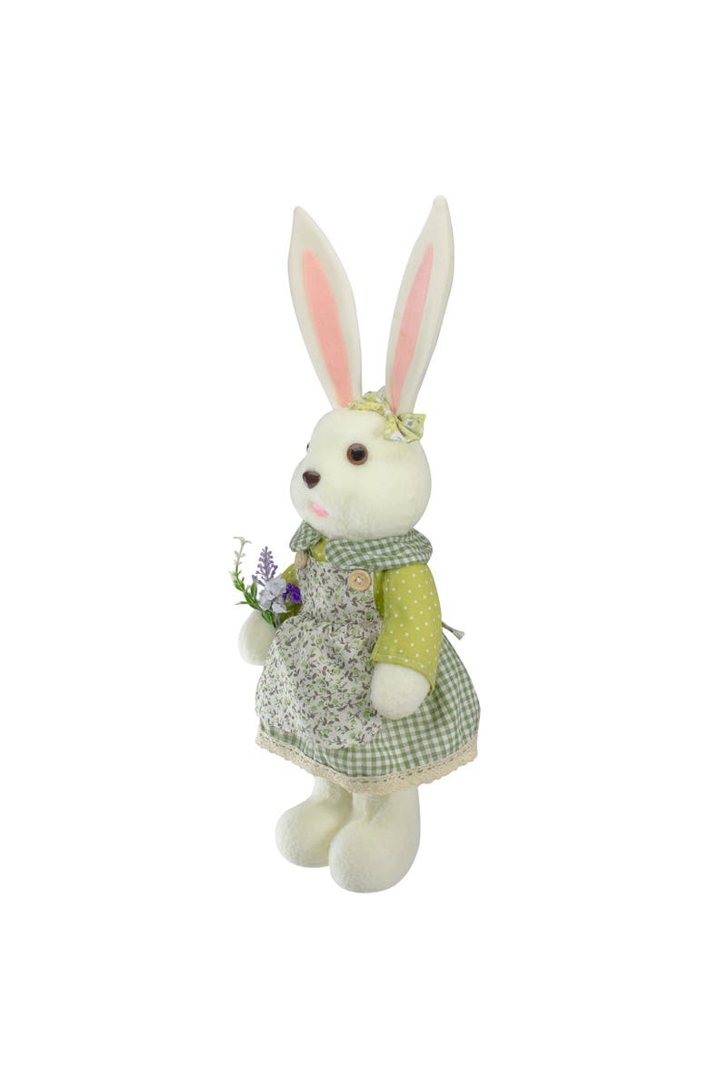 Northlight 20" White and Green Standing Girl Rabbit Easter Figure, Alternate, color, White