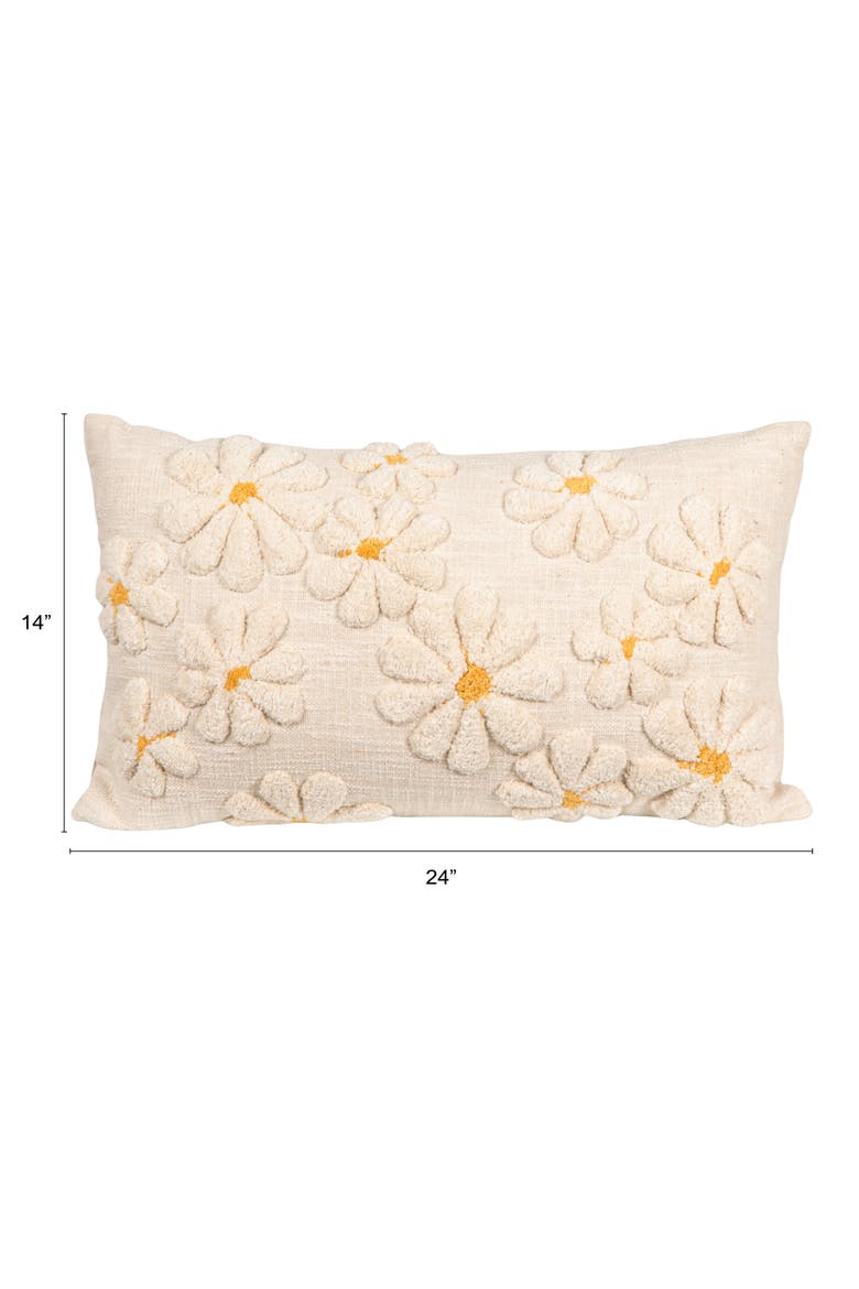 Cotton Slub Lumbar Pillow with Tufted Flowers, Natural and Yellow, Alternate, color, Natural