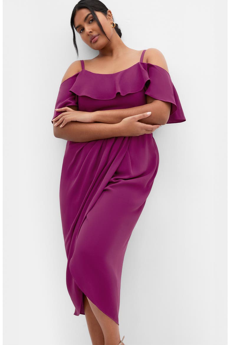 Flirtation Ruffle Off the Shoulder Cocktail Dress, Alternate, color, CERISE