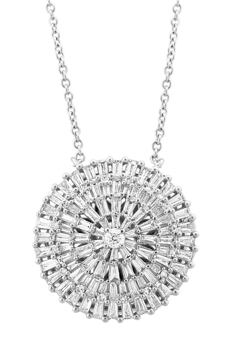 Diamond Sunburst Pendant Necklace in 14K White Gold, Alternate, color, White