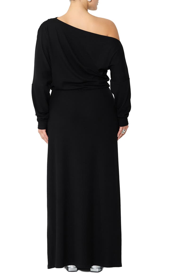 Amia One-Shoulder Long Sleeve Jersey Maxi Dress, Alternate, color, BLACK