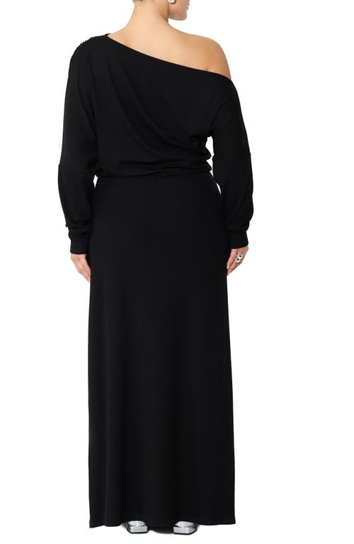 Marcella Amia One-shoulder Long Sleeve Jersey Maxi Dress In Black