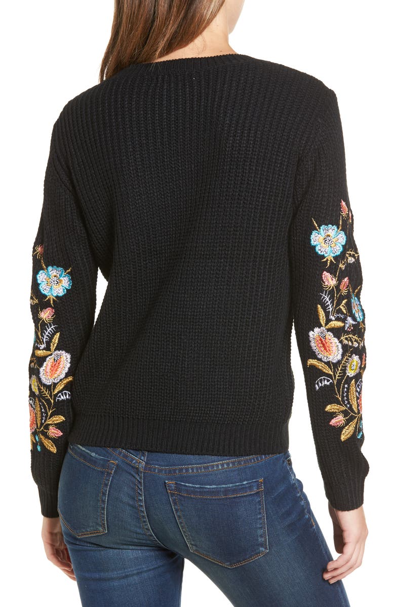 Woven Heart Embroidered Waffle Stitch Sweater, Alternate, color, 