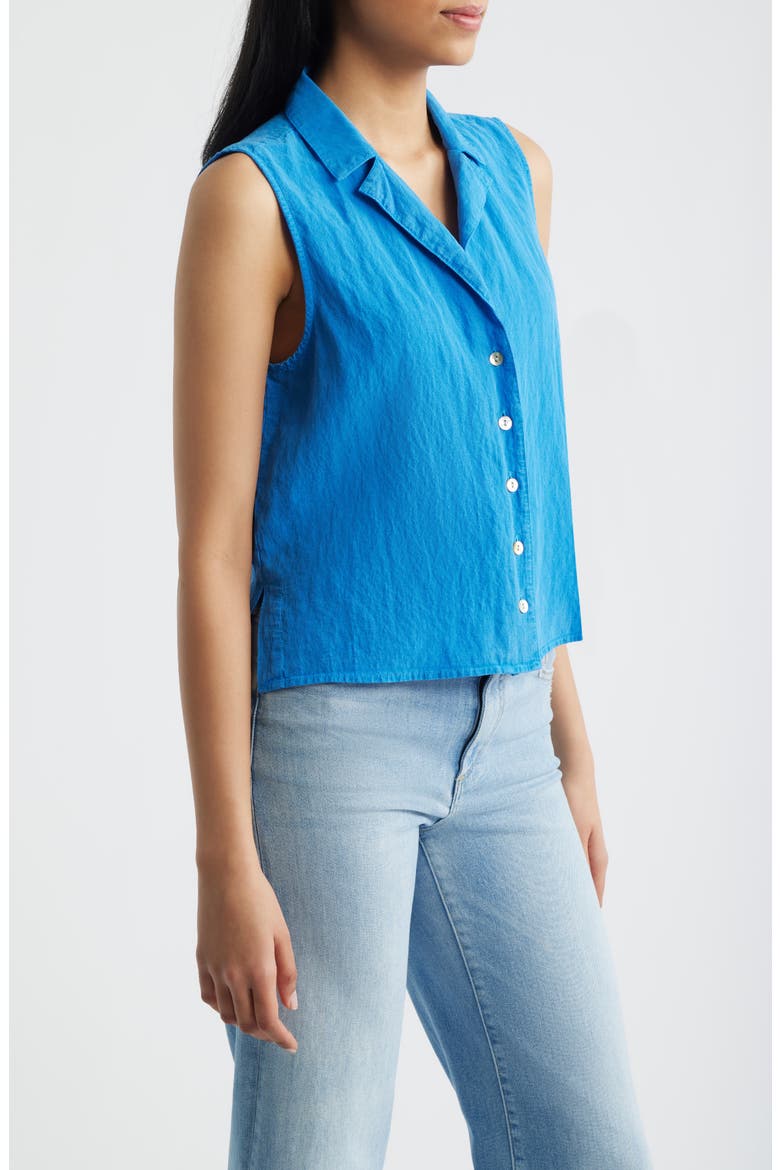 Notch Collar Sleeveless Button-Up Shirt, Alternate, color, SALTWATER
