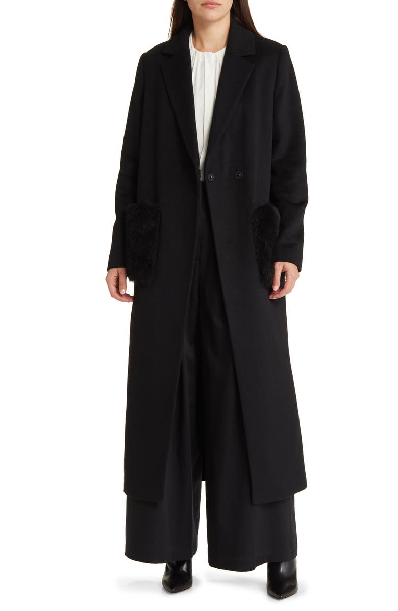 KOBI HALPERIN Channing Genuine Shearling Trim Wool Blend Coat, Alternate, color, 