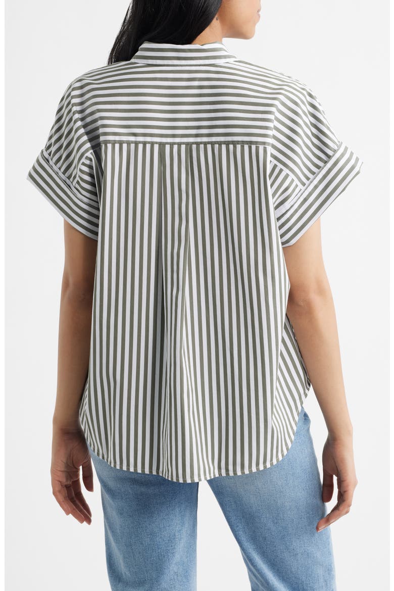 Oversize Stripe Short Sleeve Button-Up Shirt, Alternate, color, SHADE STRIPE GREEN