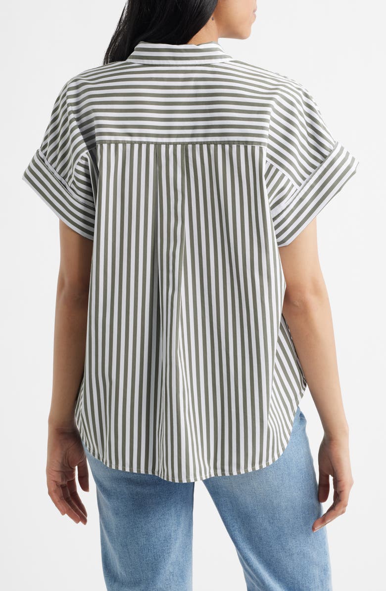 SPANX<sup>®</sup> Oversize Stripe Short Sleeve Button-Up Shirt, Alternate, color, Shade Stripe Green