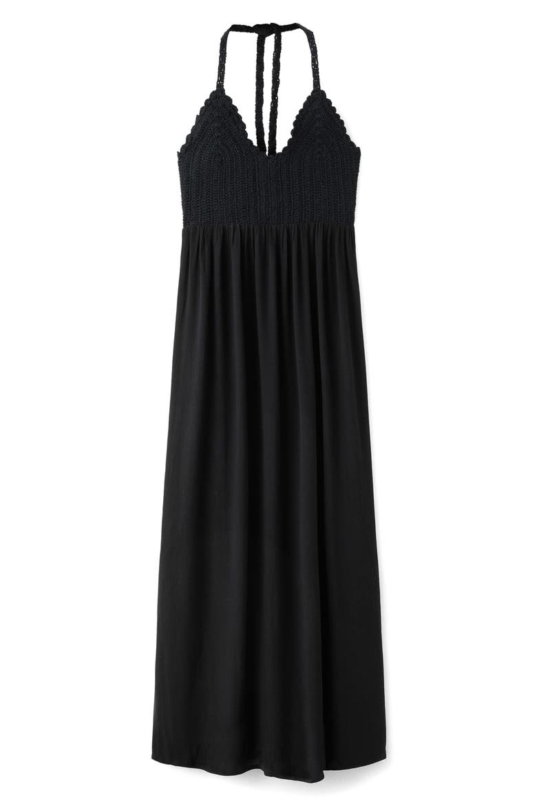 Cotton Crochet Overlay Bodice Maxi Sundress, Main, color, BLACK