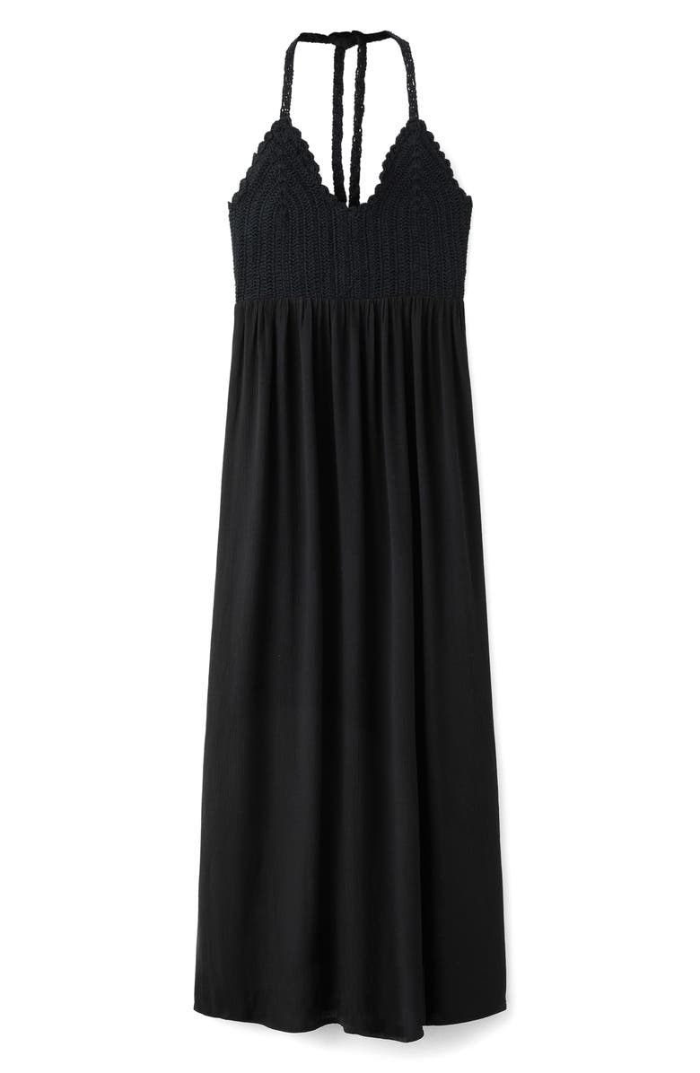 MANGO TEEN Cotton Crochet Overlay Bodice Maxi Sundress, Main, color, Black