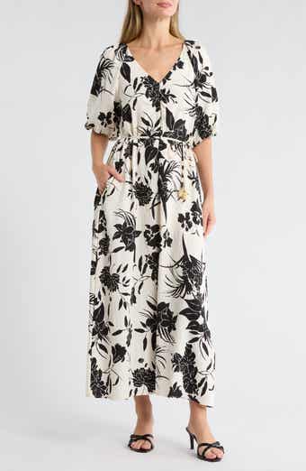 Ellen Tracy Floral Puff Sleeve Maxi Dress