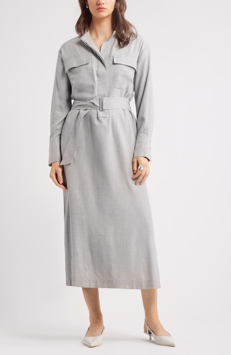 Nordstrom Belted Long Sleeve Shirtdress, Main, color, Light Grey Heather
