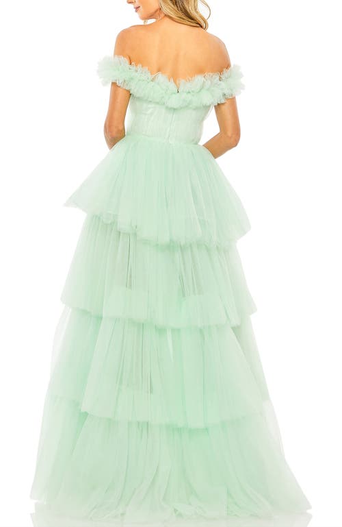 Mac Duggal Strapless High Low Tulle Gown In Mint