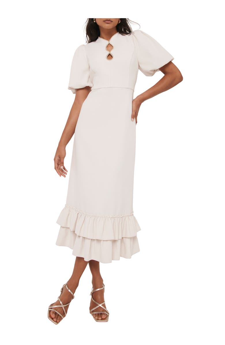 MINT VELVET Diamante Trim Midi Dress, Alternate, color, Cream