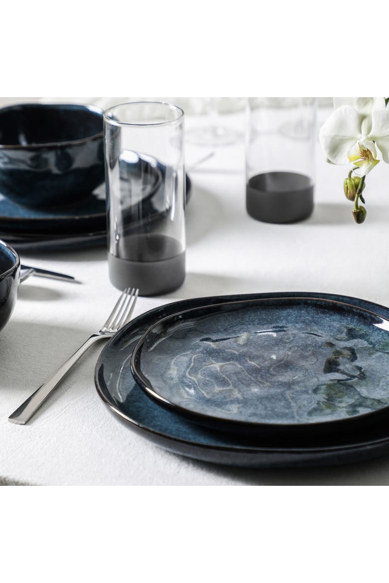 Mirella Stoneware 32-Piece Dinnerware Set with Glasses, Alternate, color, Blue