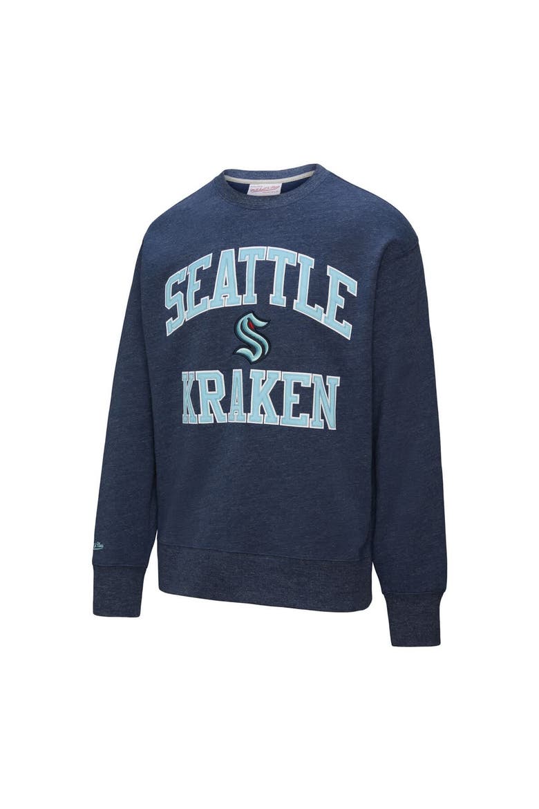 Men's Mitchell & Ness Deep Sea Blue Seattle Kraken Playoff Win Fleece Pullover Sweatshirt, Alternate, color, Navy