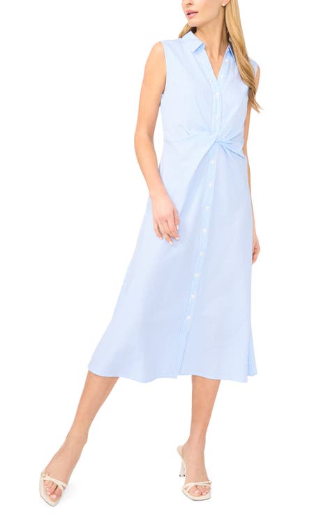 Stripe Twist Detail Sleeveless Cotton Shirtdress