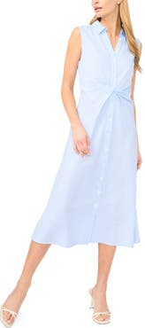 Halogen® Stripe Twist Detail Sleeveless Cotton Shirtdress