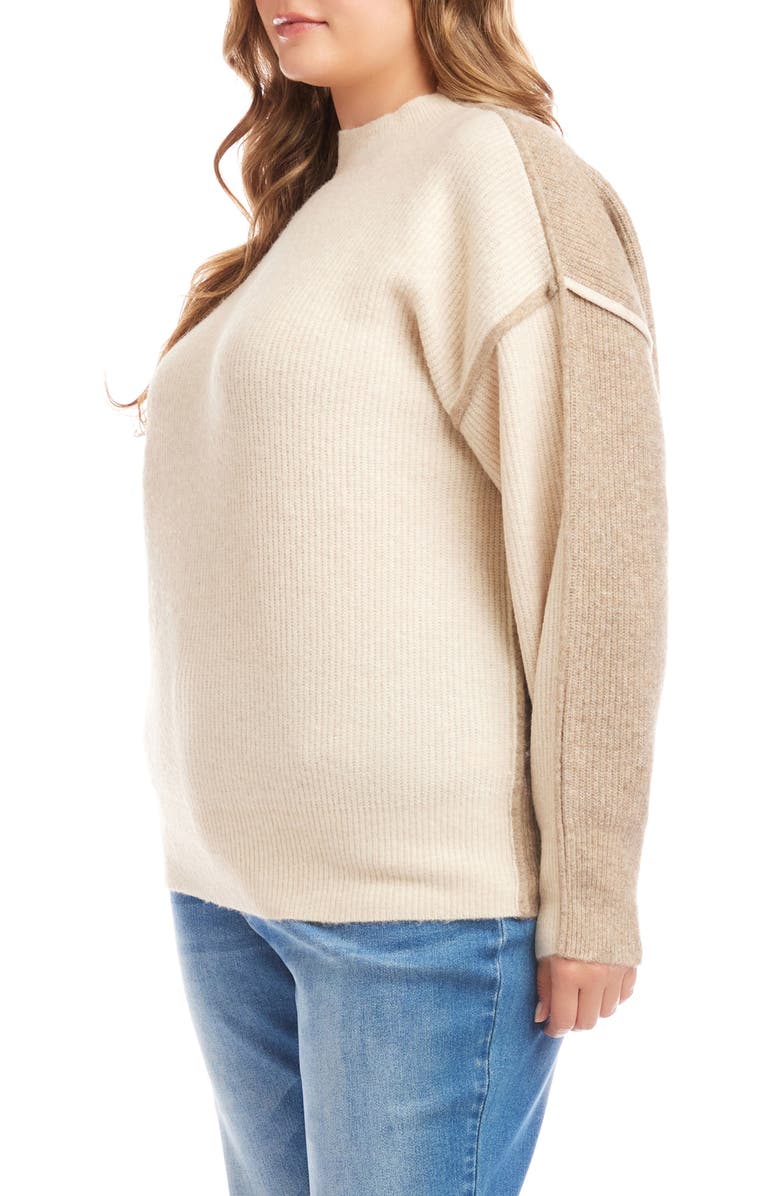 Karen Kane Colorblock Mock Neck Sweater, Alternate, color, Sand W/ Earth