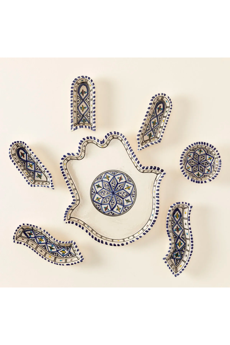 Hamsa Mezze Server by Kamsah, Alternate, color, Blue Hand-Painted