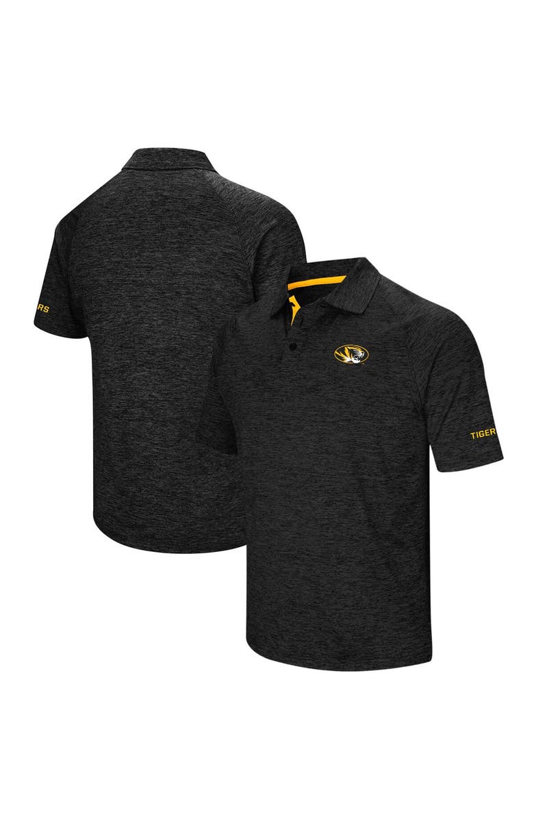 COLOSSEUM Men's Colosseum Heathered Black Missouri Tigers Down Swing Raglan Polo, Main, color, Heather Black