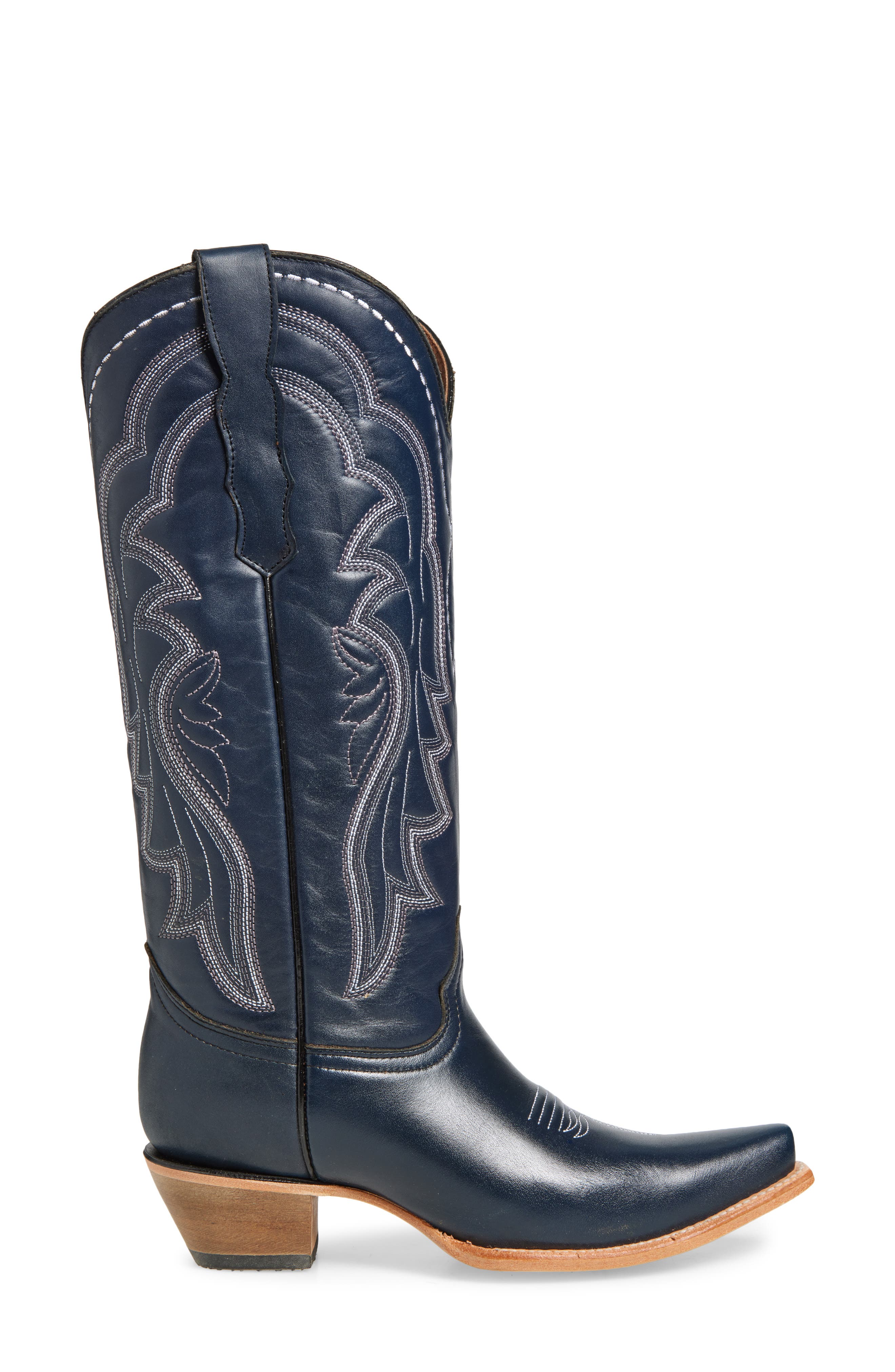 Contrast Embroidery Tall Western Boot, Alternate, color, DARK BLUE