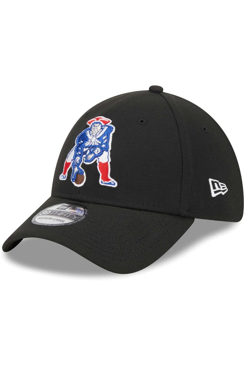 Men's New Era Black New England Patriots Throwback Main 39THIRTY Flex Hat, Main, color, Black