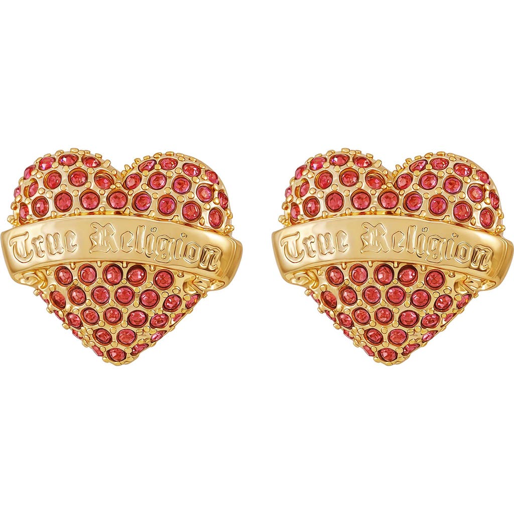 True Religion Heart Logo Stud Earring In Pink