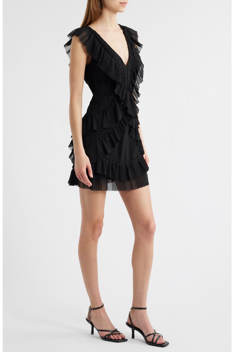 Nova Pleated Tiered Minidress, Alternate, color, BLACK