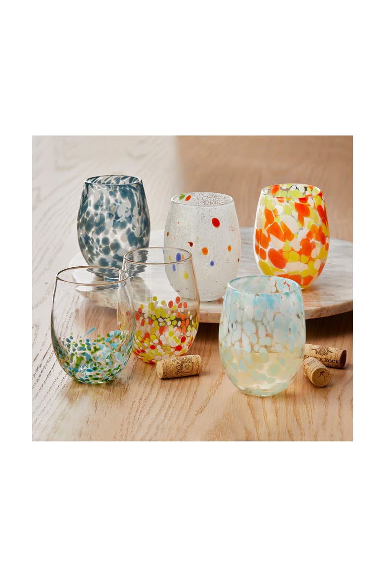 Aqua Blue Confetti Stemless Wine Glasses for Events, Alternate, color, Blue