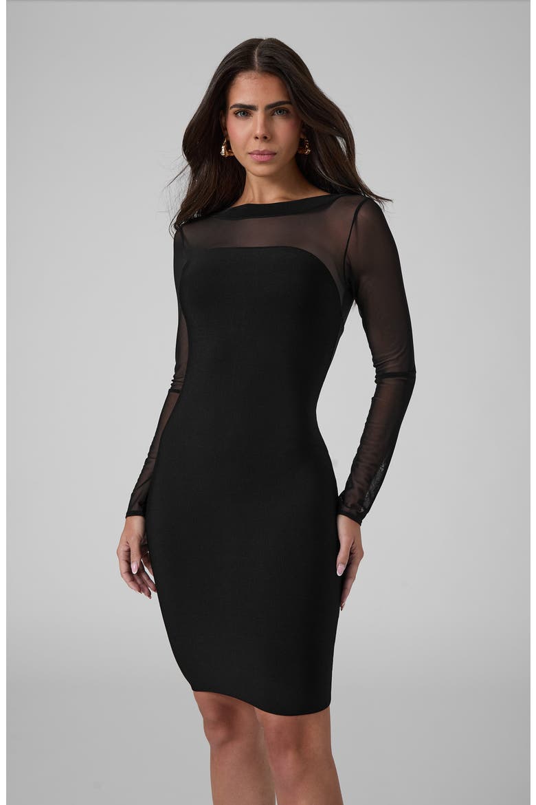 Selin Mesh Yoke Bandage Minidress, Alternate, color, JBLACK-BLACK