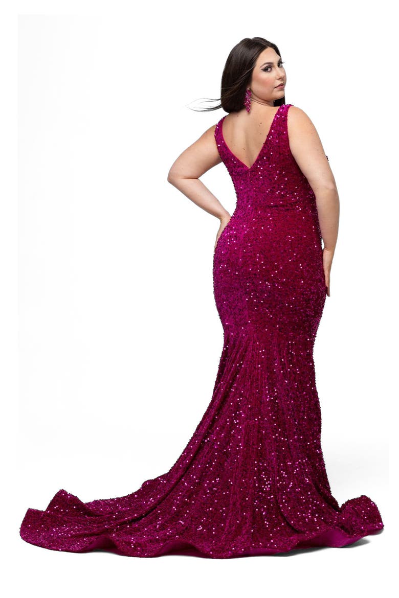 V-Neck Mermaid Plus Size Evening Gown, Alternate, color, Magenta