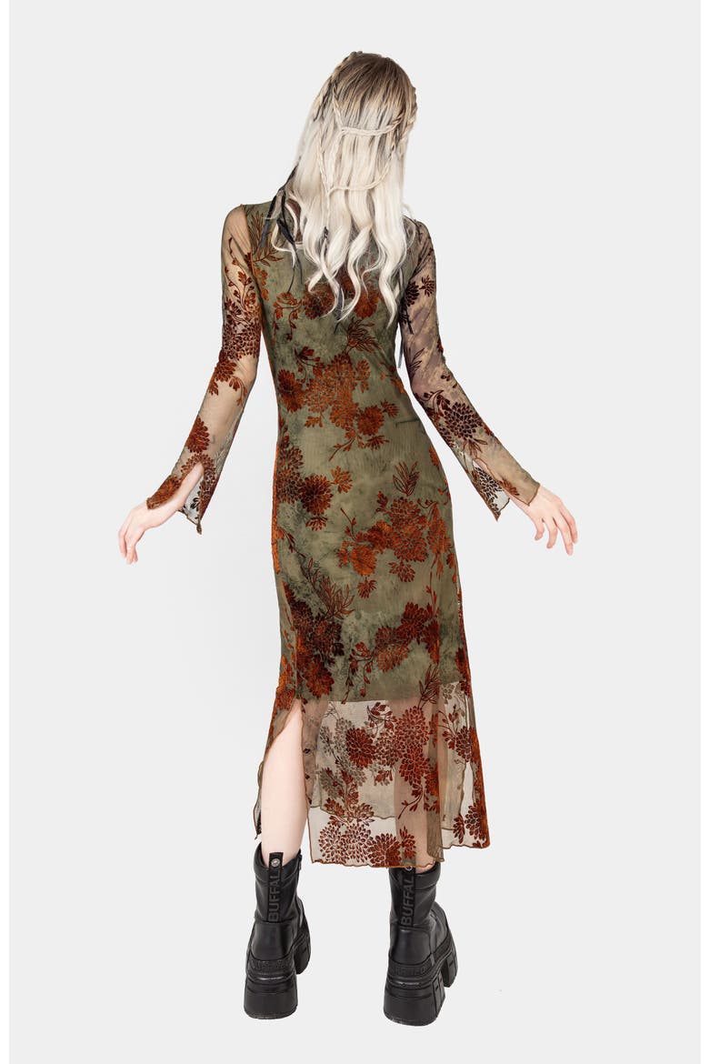 Rosaleigh Flock Velour Mesh Midaxi Dress, Alternate, color, Green