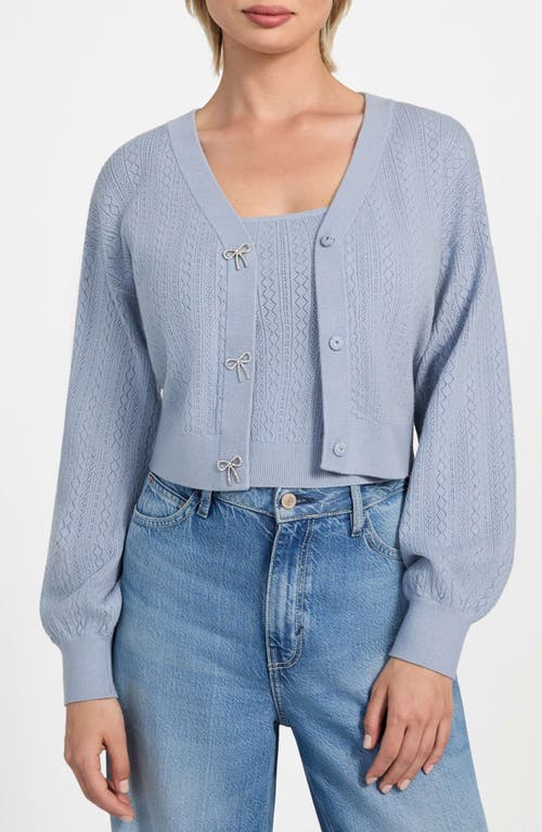 Guess Lyla Pointelle Crop Cardigan In Blue