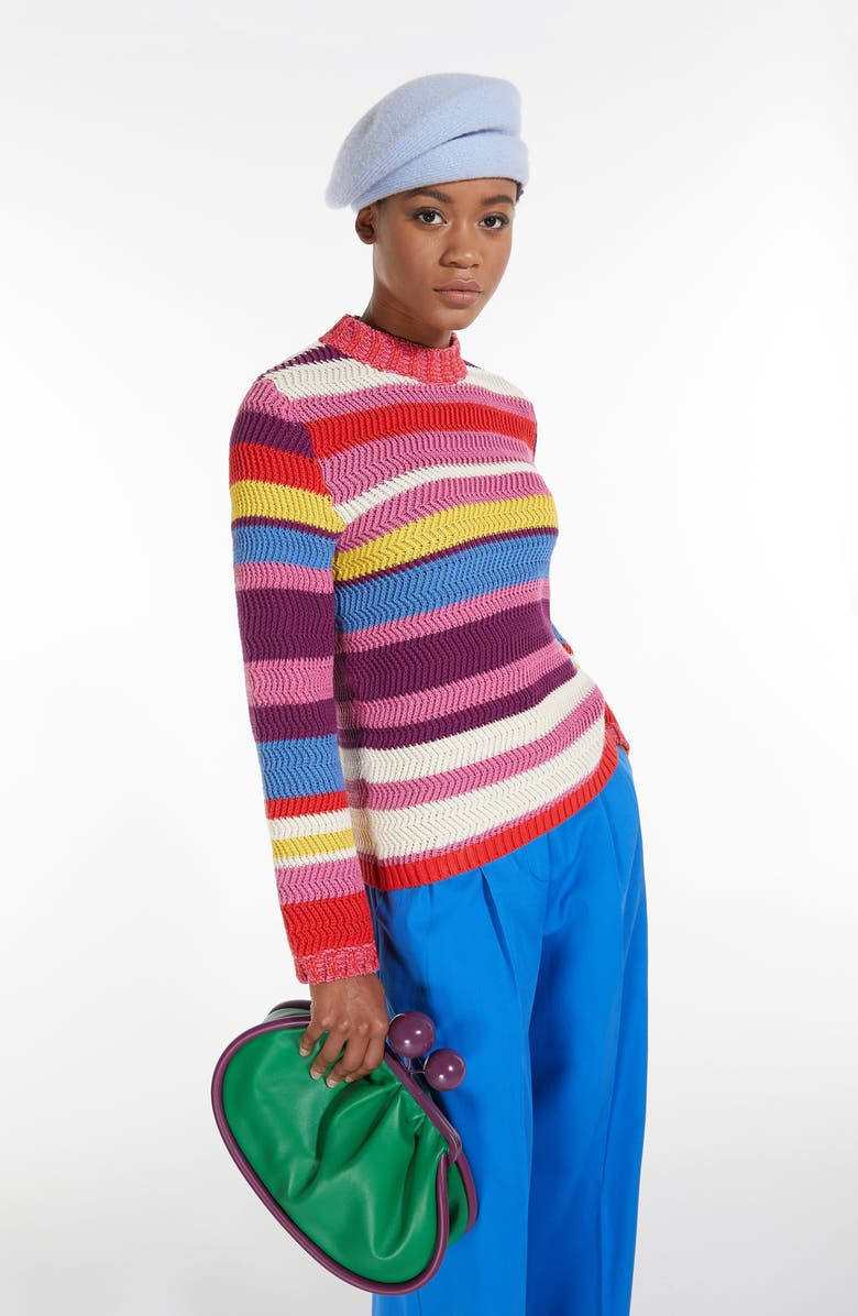 Weekend Max Mara Kabir Multicolor Stripe Cotton Blend Sweater, Alternate, color,
