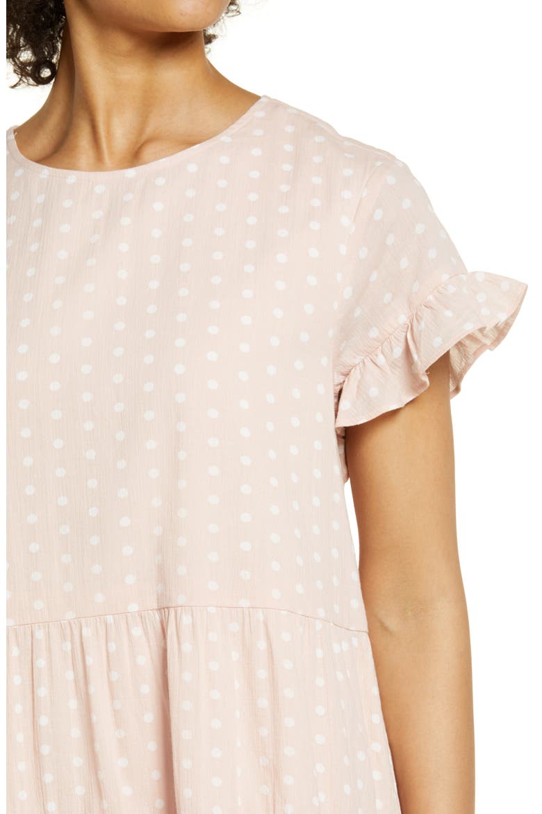 Tiered Ruffle Cotton Babydoll Dress, Alternate, color, PINK SMOKE RACHEL DOT