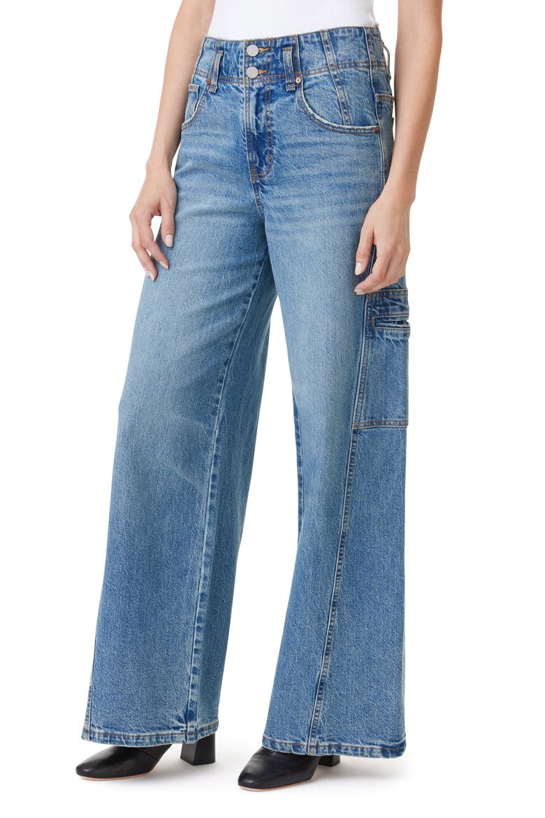 High Waist Extra Wide Leg Cargo Jeans, Alternate, color, OCEAN