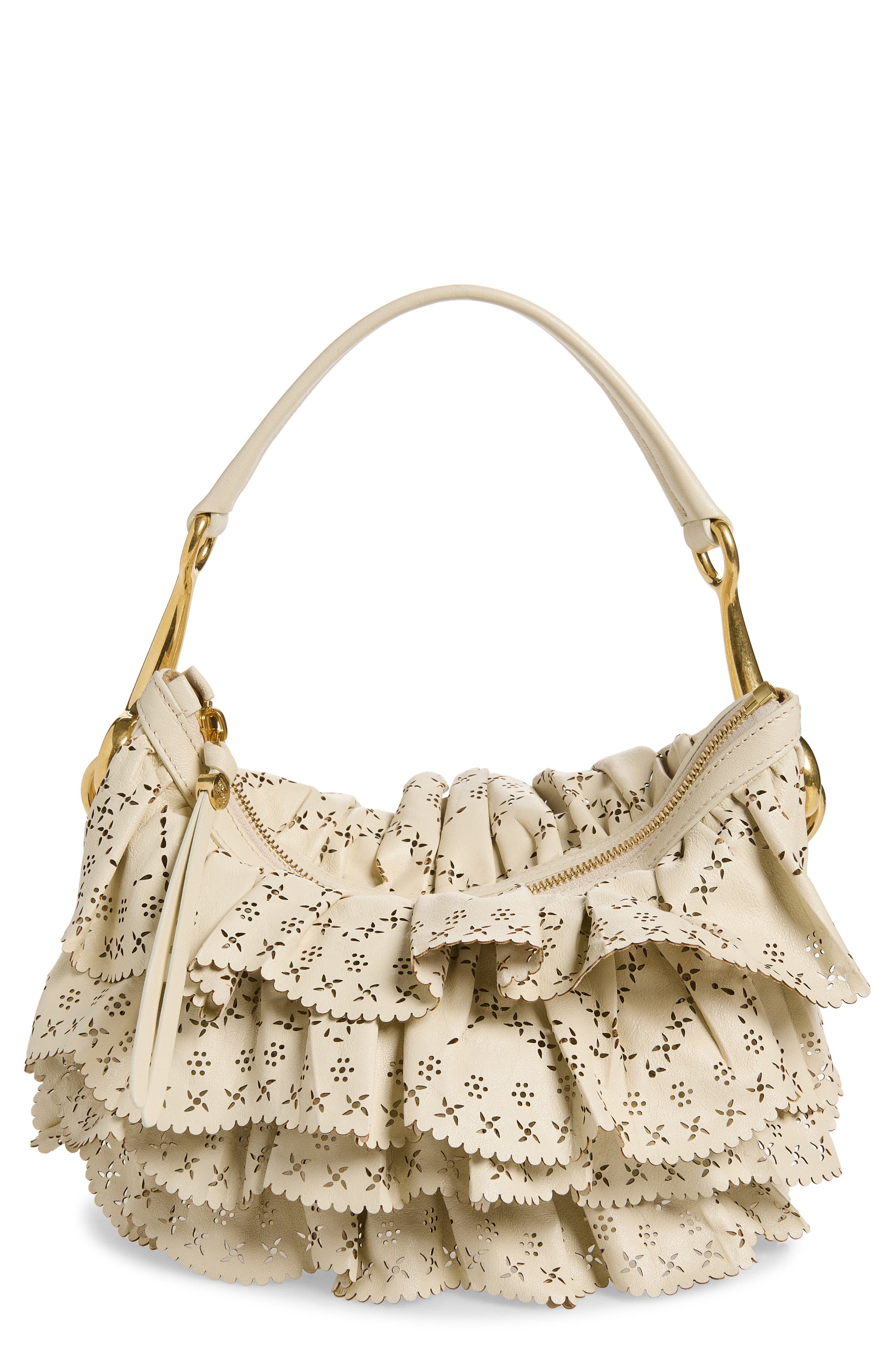 Burberry Bridle Perforated Ruffles Shoulder Bag, Main, color, Soap