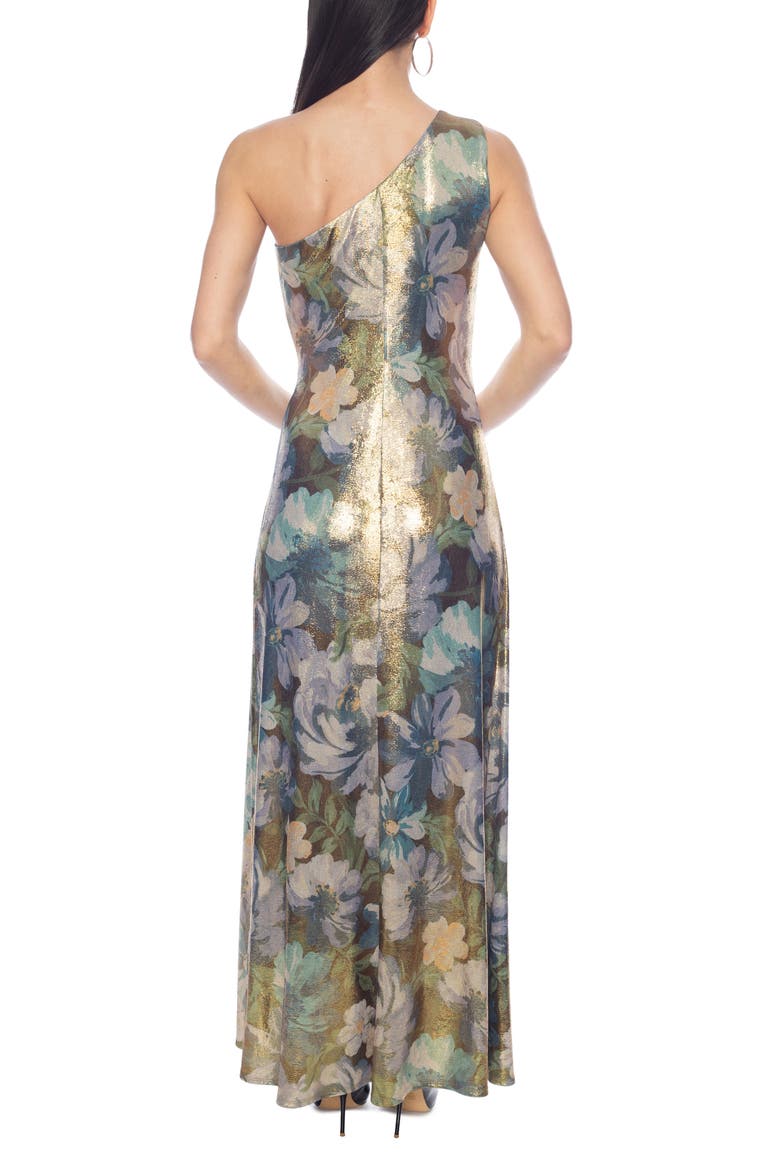 Printed Shine One-Shoulder Gown, Alternate, color, GREEN MULTI