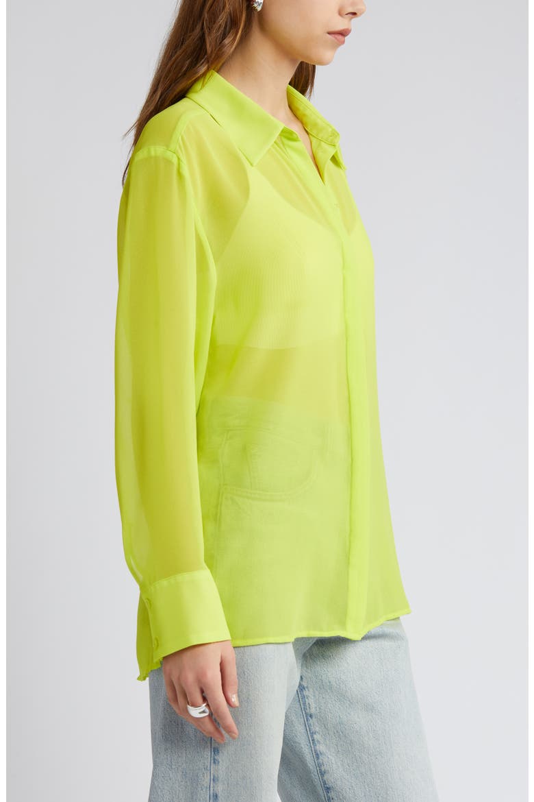 Oversize Semisheer Button-Up Shirt, Alternate, color, GREEN PRIMROSE