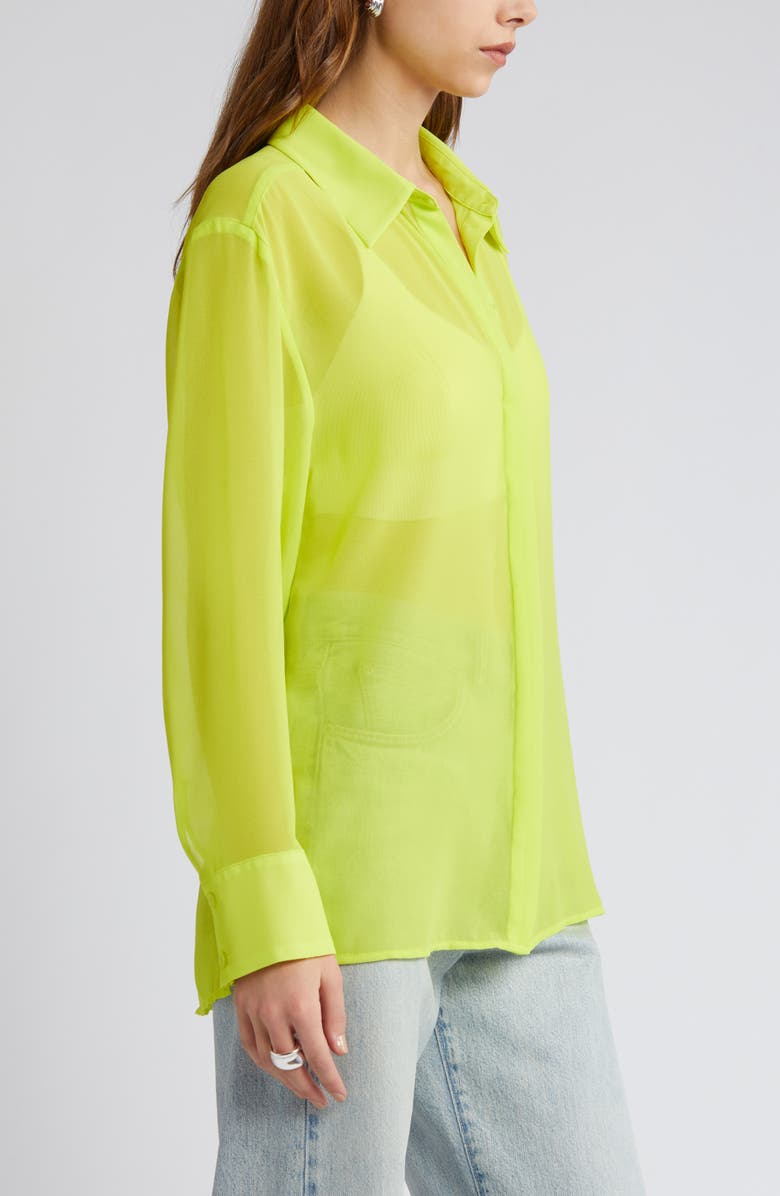 Open Edit Oversize Semisheer Button-Up Shirt, Alternate, color, Green Primrose